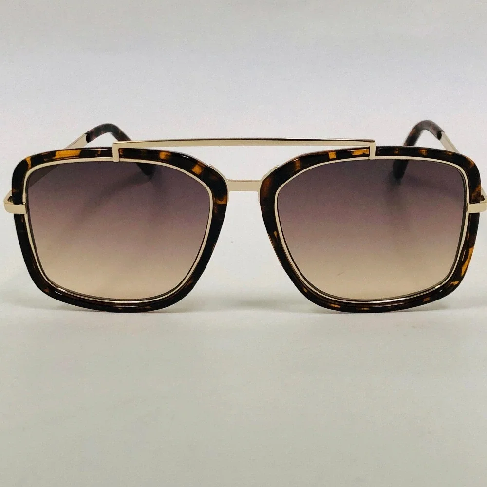 Square Men Sunglasses Designer Retro Metal Driving Shades Hip Hop Brown Lens New
